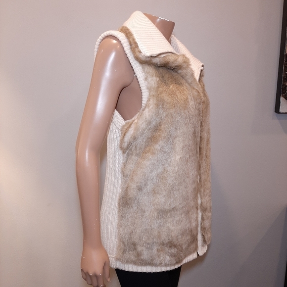 💠EIVISSA Reversible Faux Fur Vest Cable Ribbed Knit Zip Front Winter Sweater - Picture 14 of 15